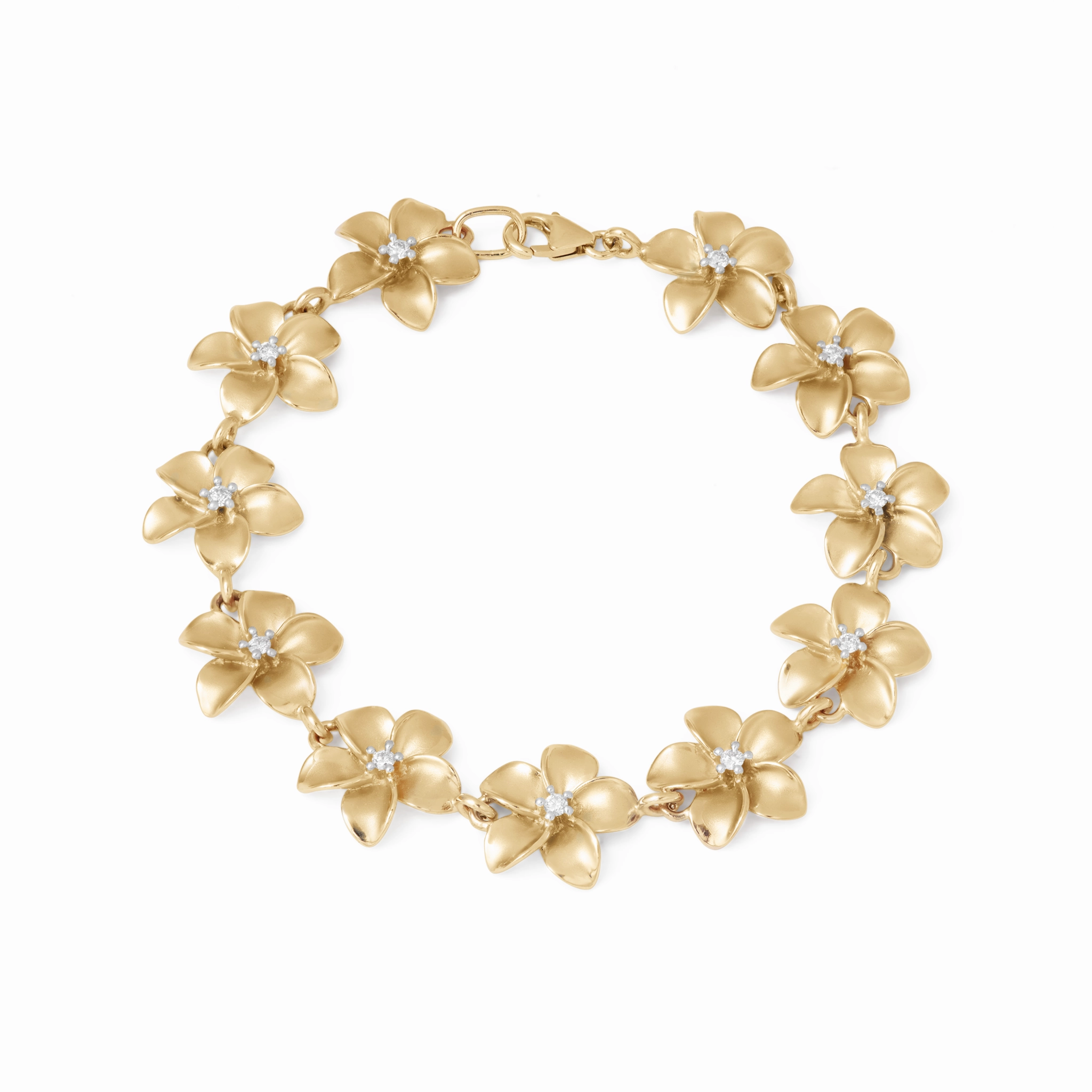 Metallic Finishes Plumeria Bracelet in Gold with Diamonds - 13mm - Size 7.25"