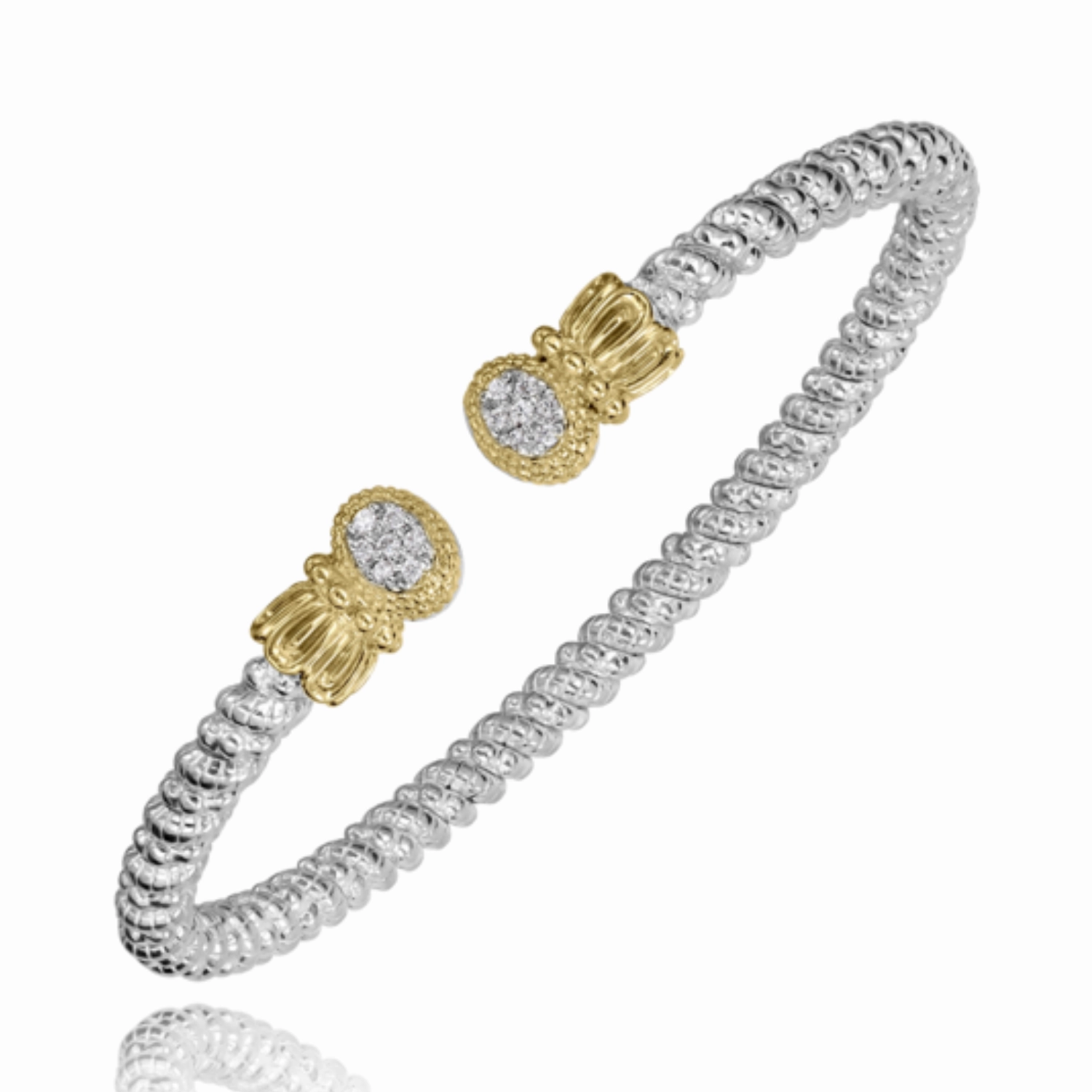 Becombed 14K Yellow Gold and Sterling Silver Diamond Bangle Bracelet