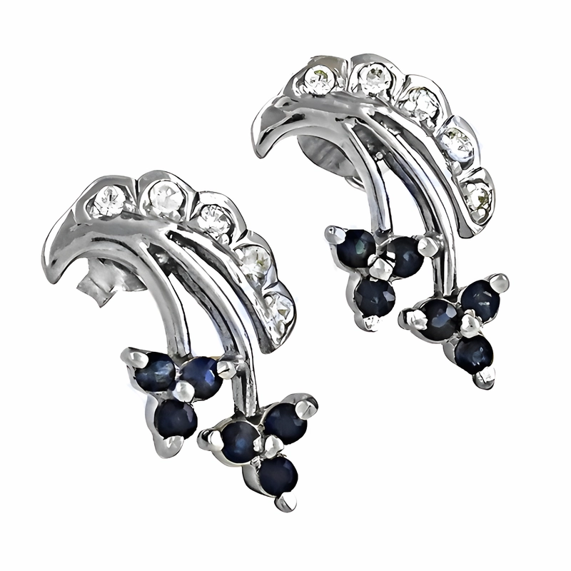 Indian Designer Ink Zirconia CZ Gemstone Silver Earrings Rustic Decoration Glossy Accessory