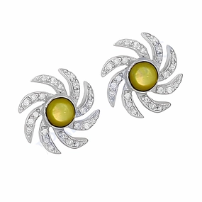 Stylish Mother of Pearl & CZ Gemstone Silver Stud Earrings Office Item