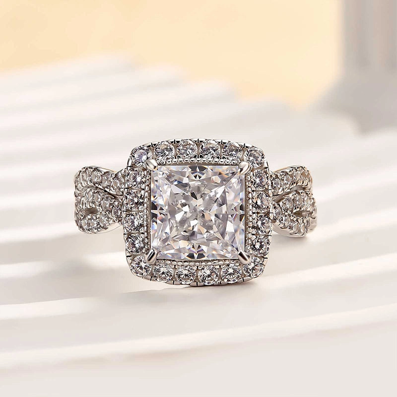 Statement Piece Louily Noble Halo Square Princess Cut Wedding Ring Set