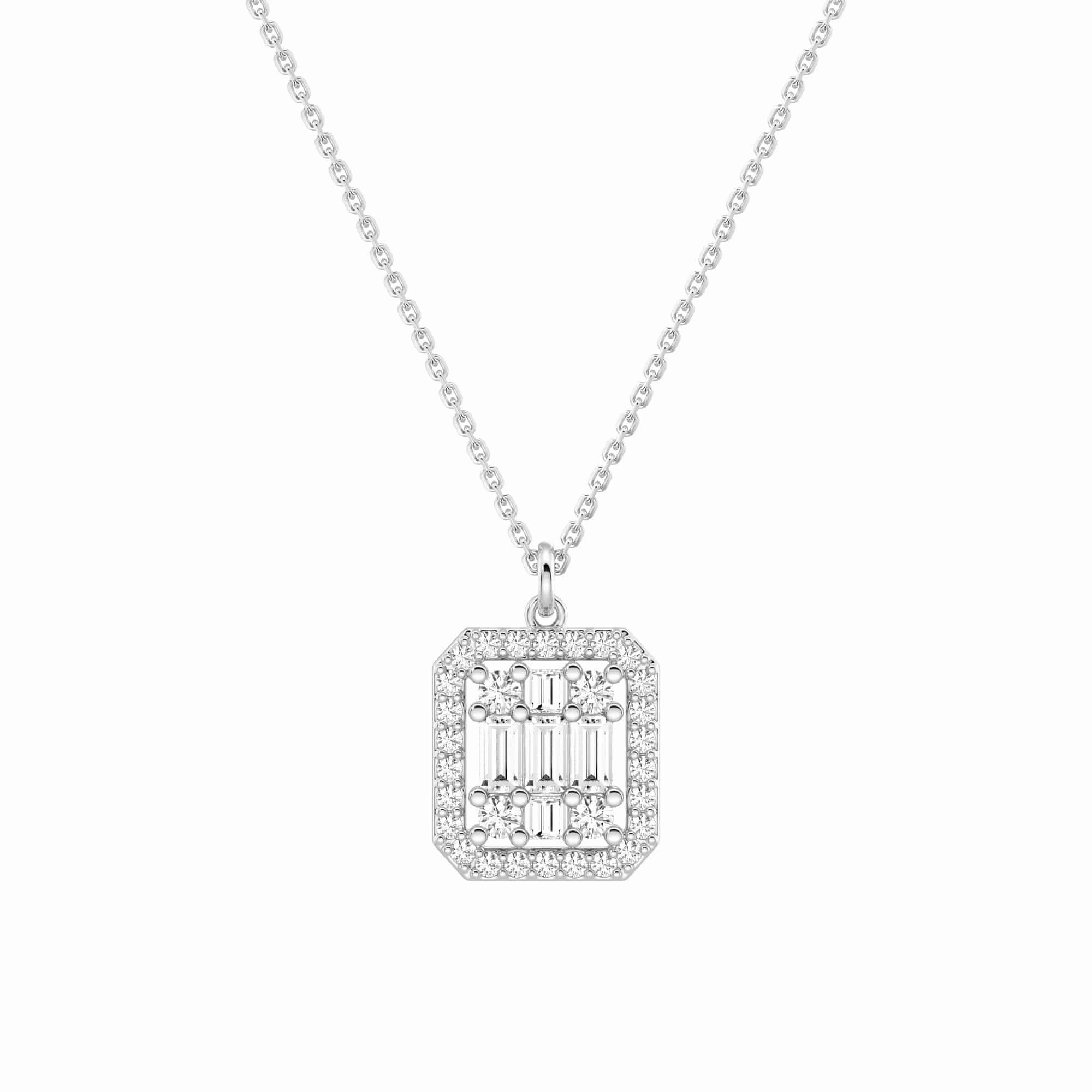 Sophisticated Shine Pieces Timeless Grace Infinity Halo Lab Grown Diamond Rectangular Cluster Necklace