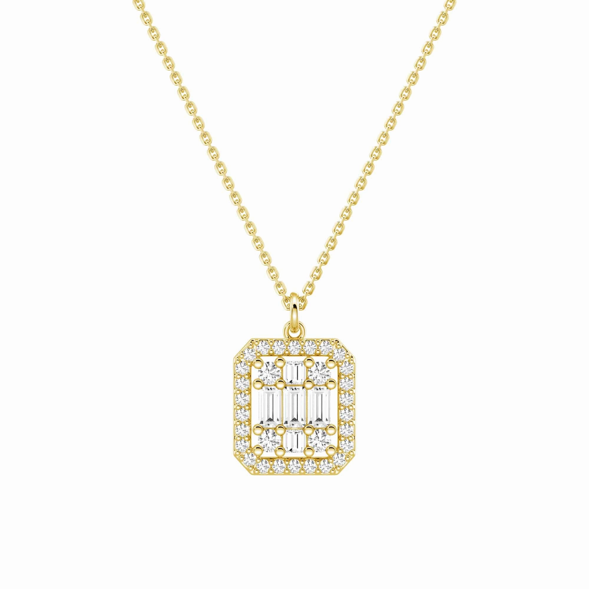 Infinity Halo Lab Grown Diamond Rectangular Cluster Necklace Boho Style