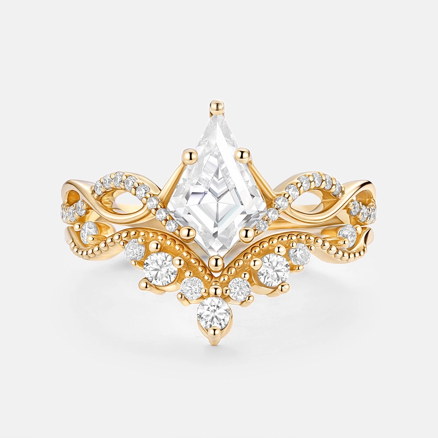 Fresh Style Infinity Kite Cut Lab Padparadscha Engagement Ring Set 2pcs