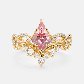 Dazzling Touch Infinity Kite Cut Lab Padparadscha Engagement Ring Set 2pcs