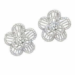 Secure Essential High-Quality Adornment Inspired Cubic Zirconia Fret Work Silver Stud Earrings - Elegant & Affordable Jewelry