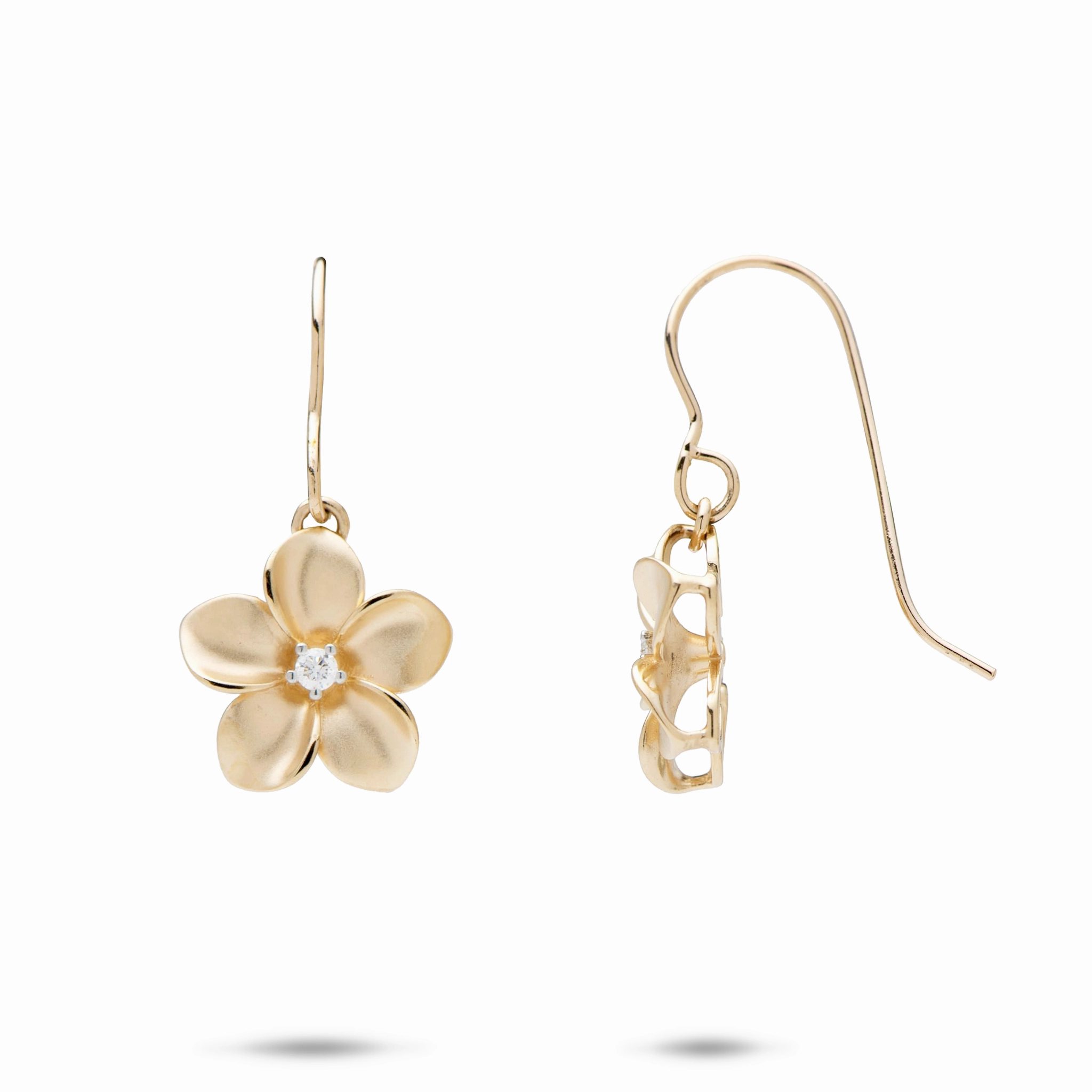 Plumeria Earrings in Gold with Diamonds - 13mm Beautiful Vibe