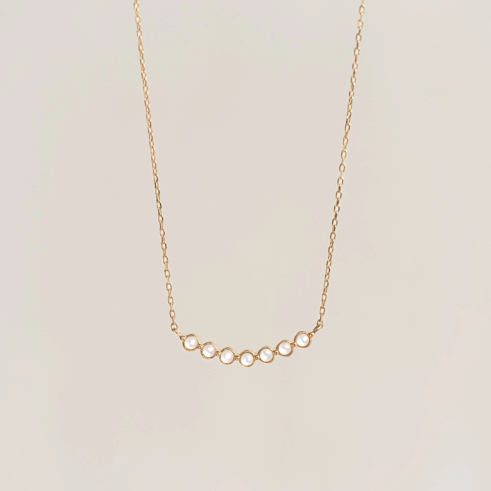 June Birthstone Necklace 14k Gold - Mother of Pearl Bold Contour Smooth Curve
