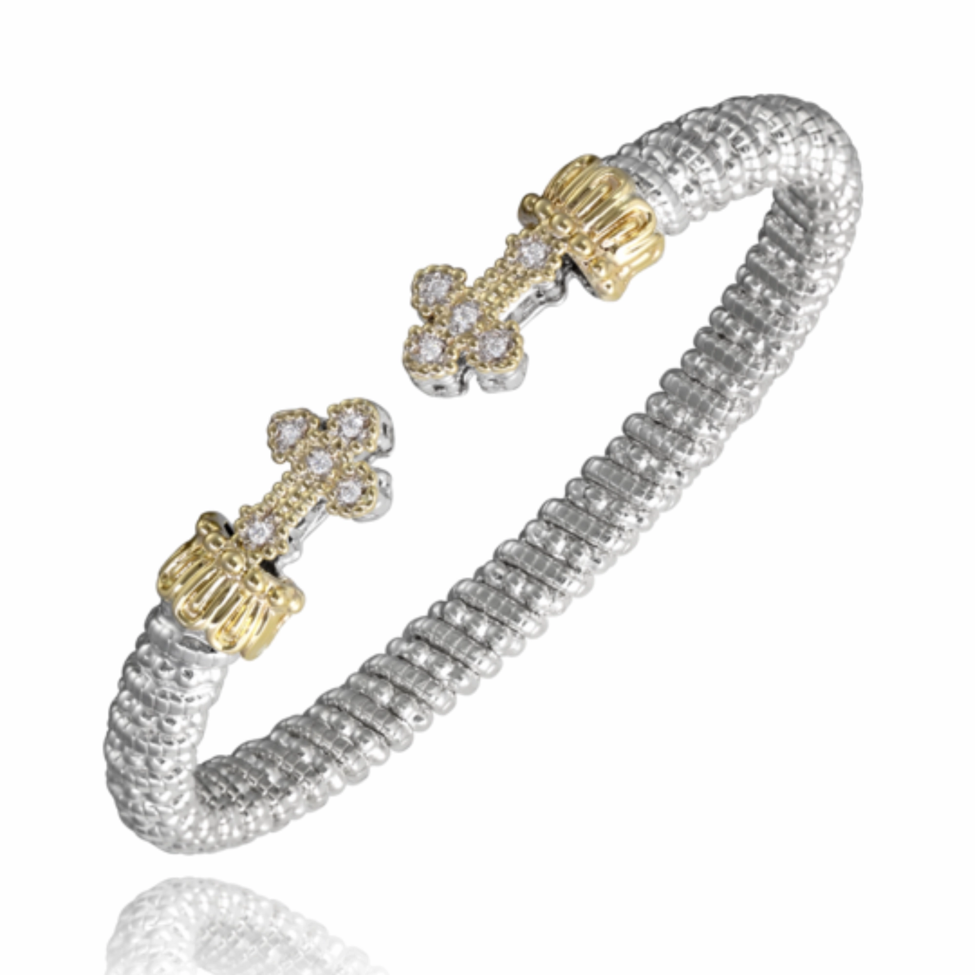 Vibrant Personality Kirkland Jewelry Estate | 14K Yellow Gold, Sterling Silver, and Diamond Vahan Bangle Bracelet