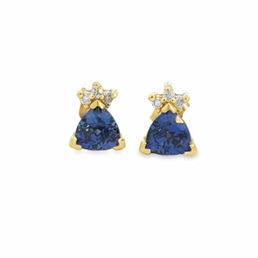 Kirkland Jewelry Estate | 14K Yellow Gold Tanzanite and Diamond Earrings Modern Accessory