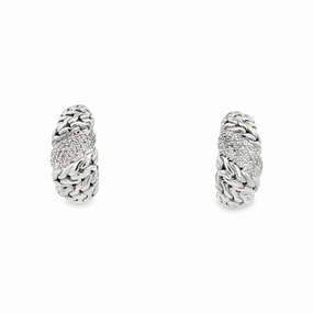 Kirkland Jewelry Estate | Sterling Silver Diamond Hoop Earrings Oversized Embellishment Daytime Trinket