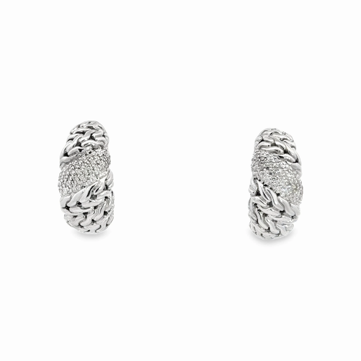 Kirkland Jewelry Estate | Sterling Silver Diamond Hoop Earrings Oversized Embellishment Daytime Trinket