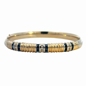 Kirkland Jewelry Estate | Yellow Gold Diamond and Sapphire Vintage Bangle Bracelet Sweet Touch Careful Workmanship