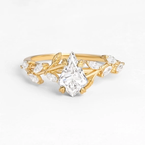 Kite Cut Clear Lab Grown Diamond Leafy Gold Engagement Ring Layer mood Crisp Look