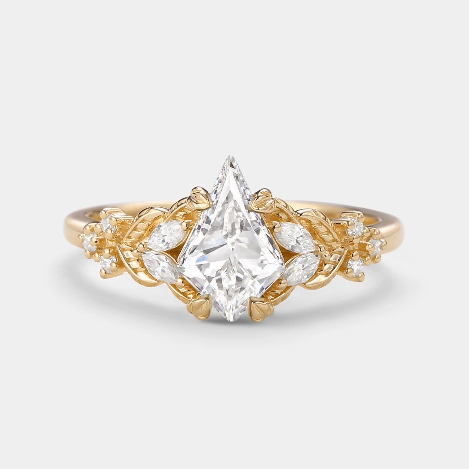 Kite Leafy Lab Grown Diamond Engagement Ring - Frond Trend Accent Luxury Night