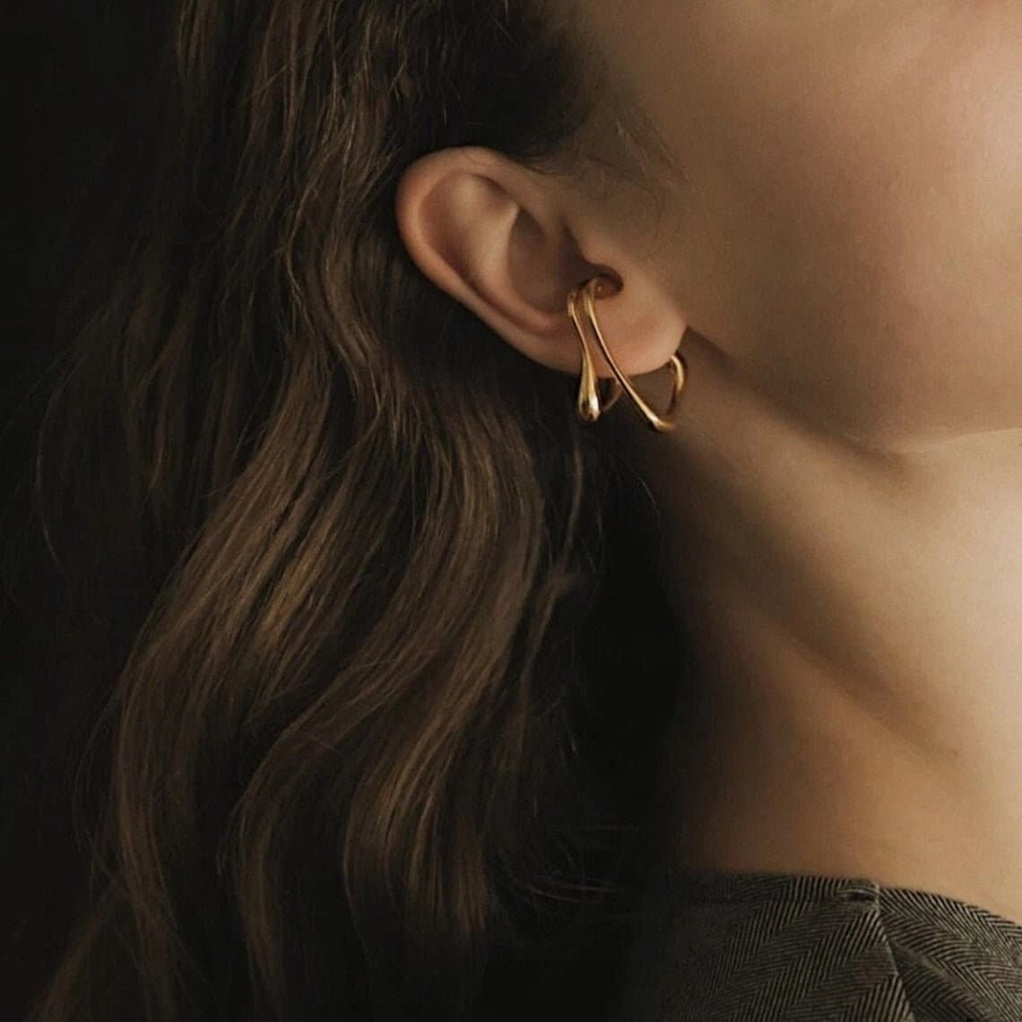 High-Quality Ornament Lanette Modern Double Ear Cuff 18K Duo Wrap Earring