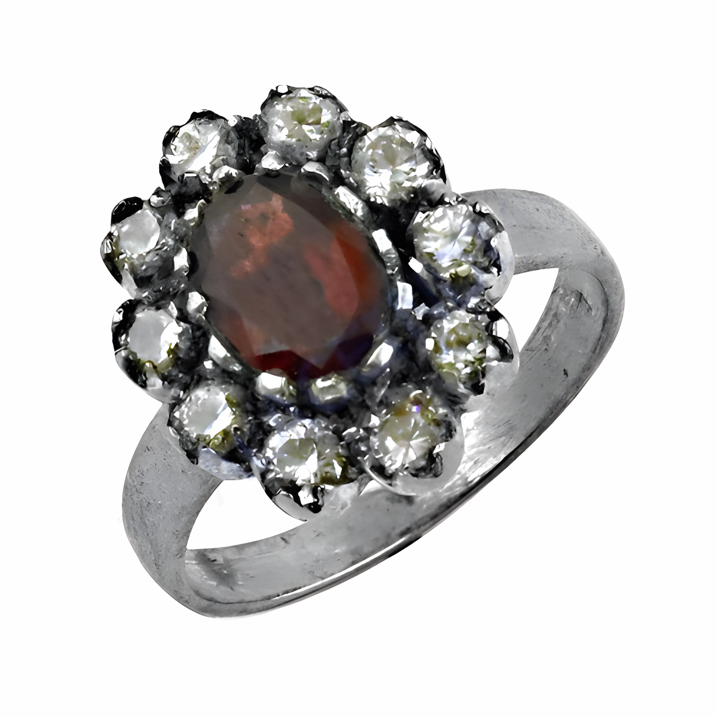 Gloss Detail Latest Luxury Cubic Zirconia Red Gemstone Silver Ring