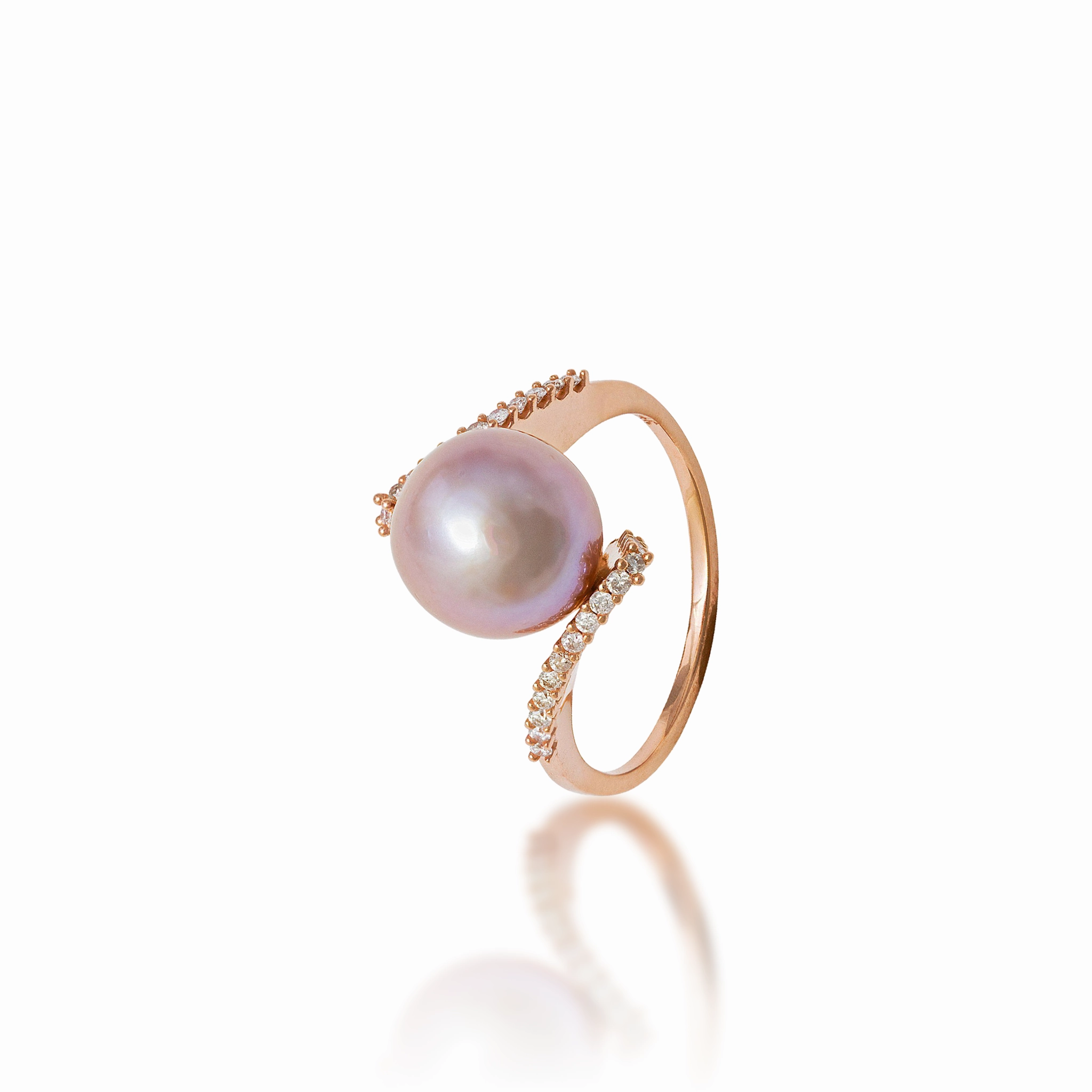 Romantic Look Quality Embellishment Lavender Freshwater Pearl Ring in Rose Gold with Diamonds - 9-10mm