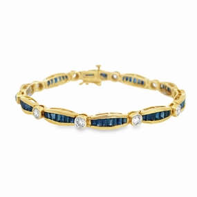 Kirkland Jewelry Estate | 14K Yellow Gold Diamond & Sapphire Bracelet International Combinations