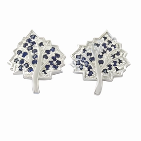 Iridescent Embellishment Contemporary Finish Leaf Style Zirconia Gemstone Silver Stud Earrings