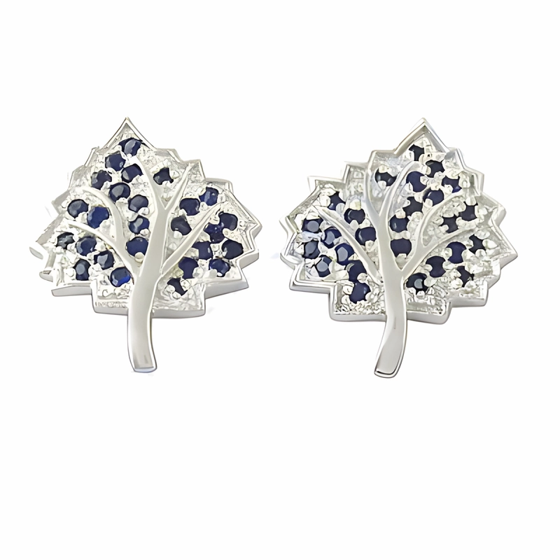 Iridescent Embellishment Contemporary Finish Leaf Style Zirconia Gemstone Silver Stud Earrings