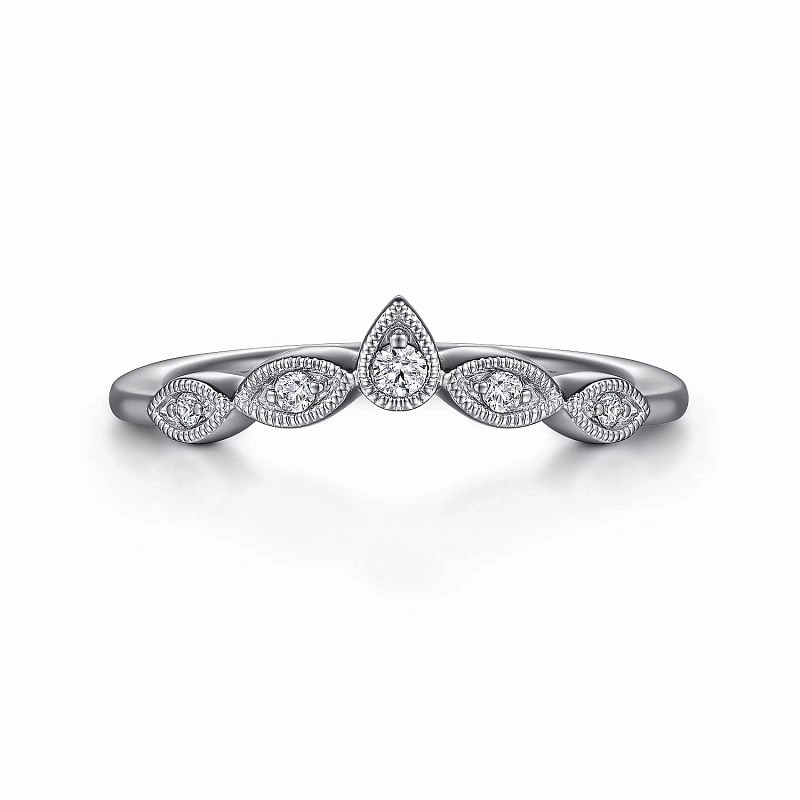 Vintage Inspired 14K White Gold Curved Gold Diamond Anniversary Band Bold Product Innovative concept