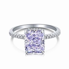 Timeless Trend Light Purple Solitaire Radiant Cut Half Eternity Diamond Ring Sterling Silver