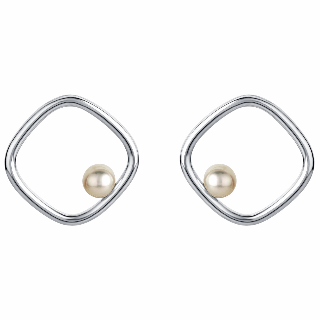 Premium Must-Have Gorgeous Piece Freshwater Cultured Pearl Gravity Square Earrings in Sterling Silver