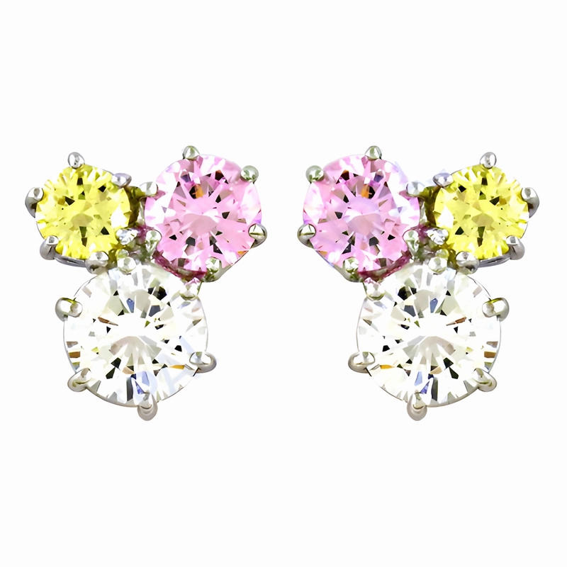 Cute Multi-Color CZ Gemstone Silver Stud Earrings - Stylish & Affordable Jewelry Polished Detail Timeless Trinket