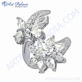 Chic Ornament Creative Piece Elegant Flower Butterfly Style Cubic Zirconia Gemstone Silver Ring