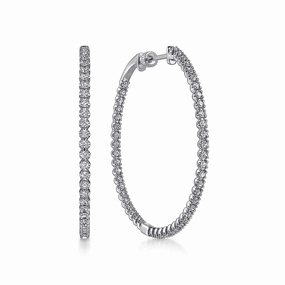 14K White Gold 40mm Diamond Inside Out Hoop Earrings Pastel Item