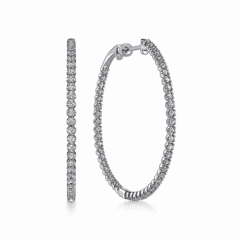 14K White Gold 40mm Diamond Inside Out Hoop Earrings Pastel Item