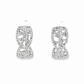 14K White Gold Diamond Huggie Hoop Earrings Pastel Adornment