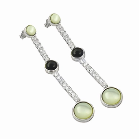 Decorative Product Attractive Embellishment Elegant Silver Earrings with Cubic Zirconia, Black Onyx, and Mother of Pearl Gemstones