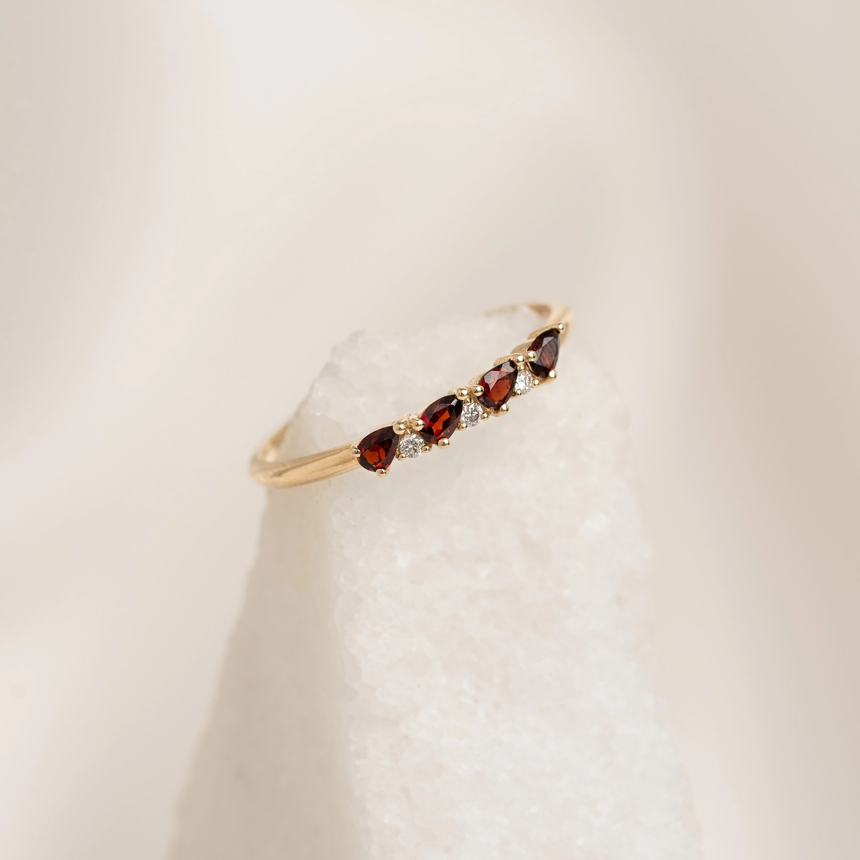 Outfit Enhancer Glitzy Accessory January Birthstone Pear Ring 14k Gold - Garnet and Diamond