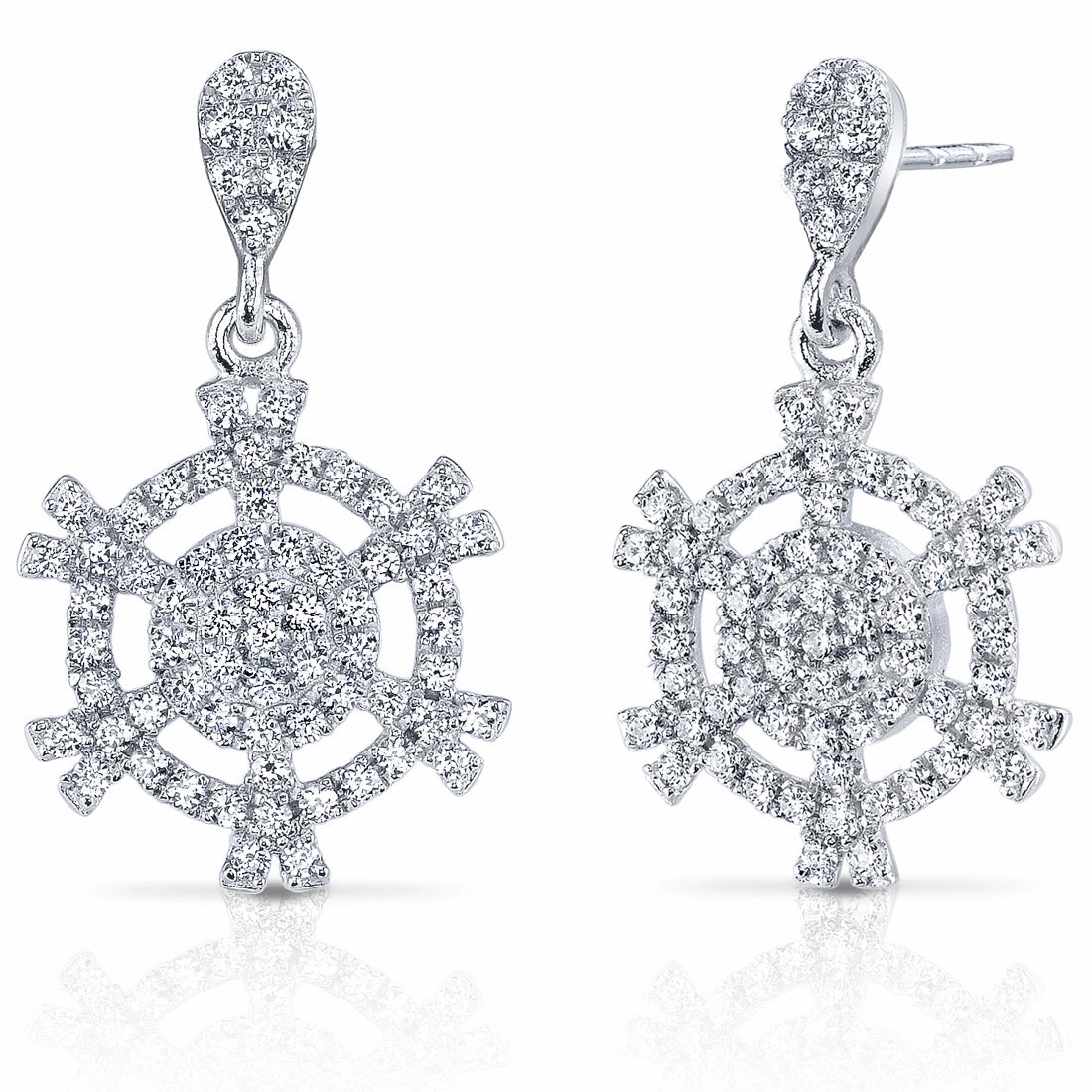 Snowflake Design CZ Sterling Silver Dangle Earrings Modernist Adornment Radiant Option