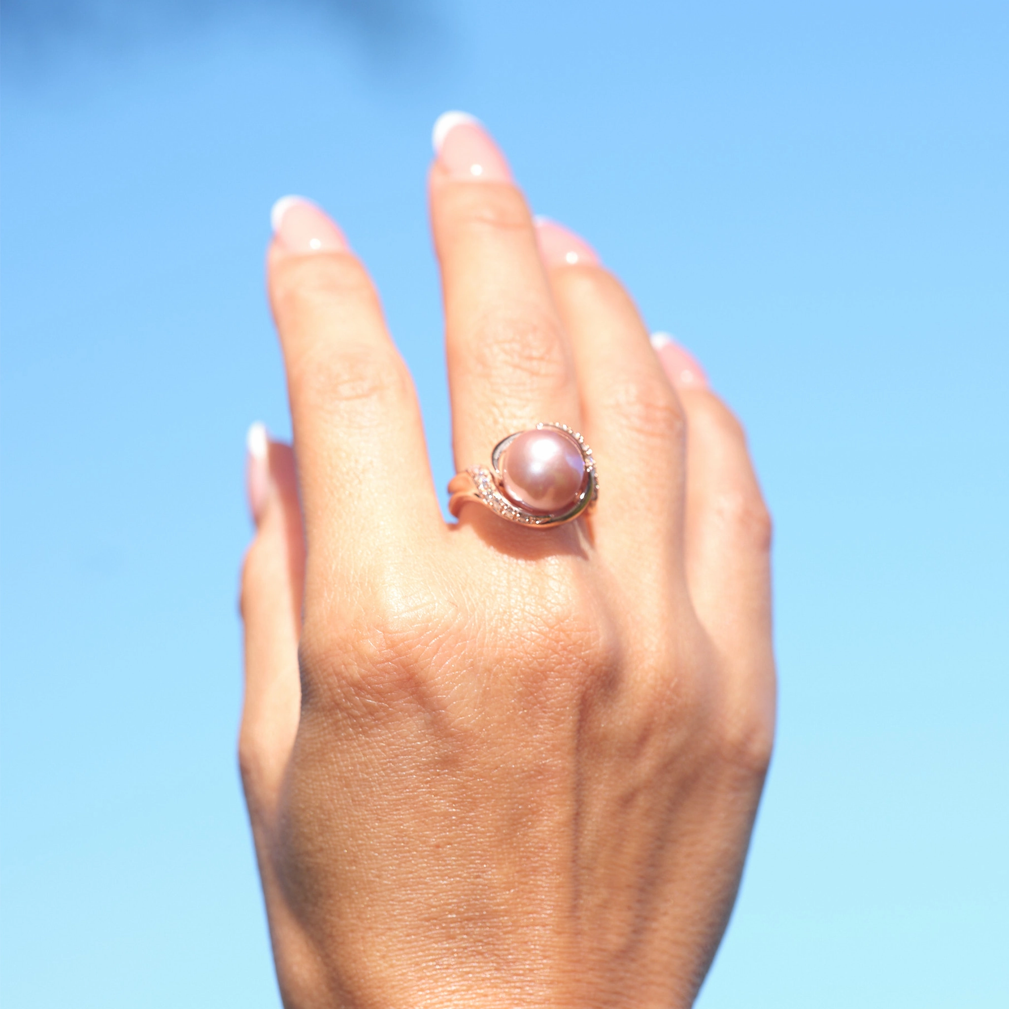 Matching Set Unique Item Lilac Freshwater Pearl Ring in Rose Gold with Diamonds - 12-13mm