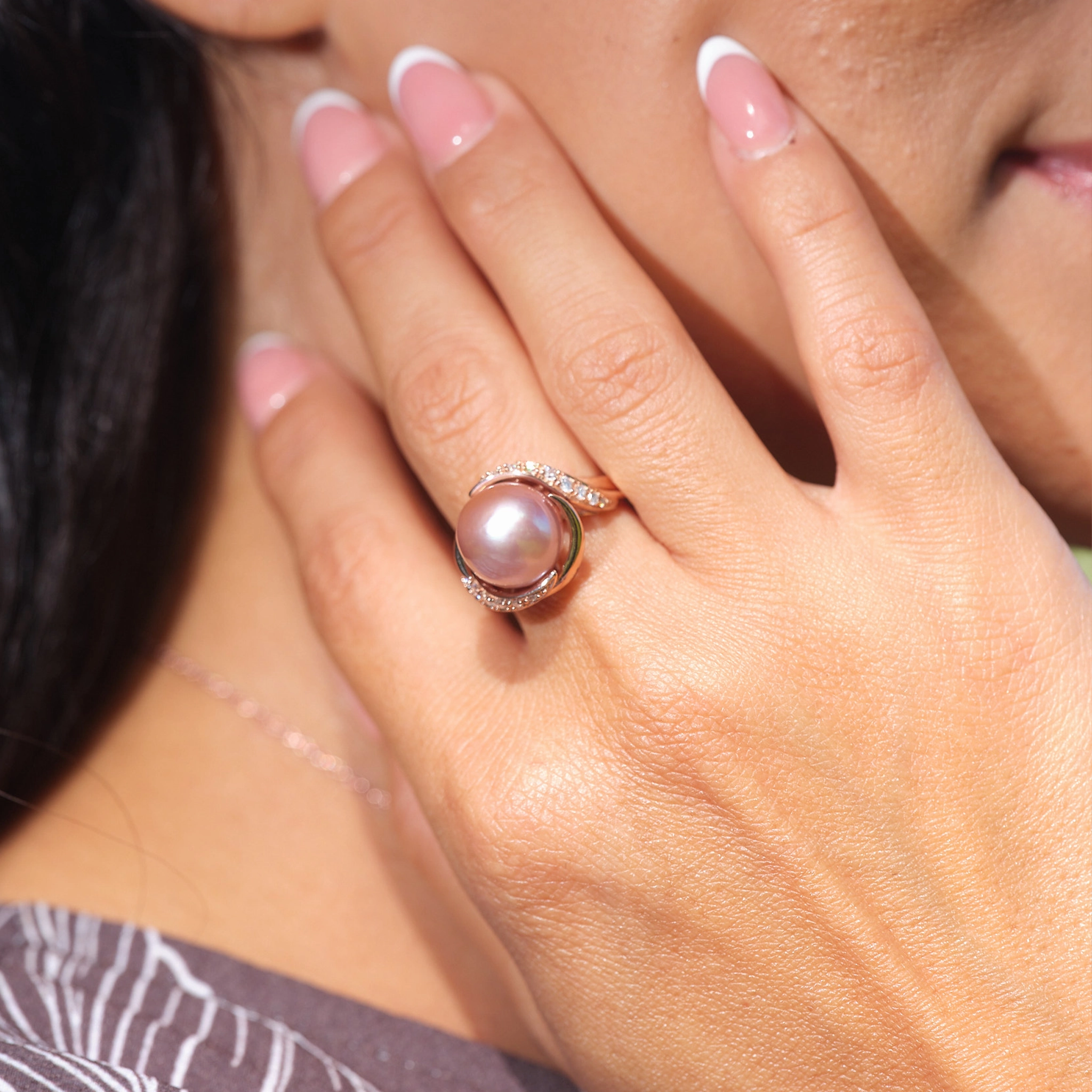 Lilac Freshwater Pearl Ring in Rose Gold with Diamonds - 12-13mm Accessory Product