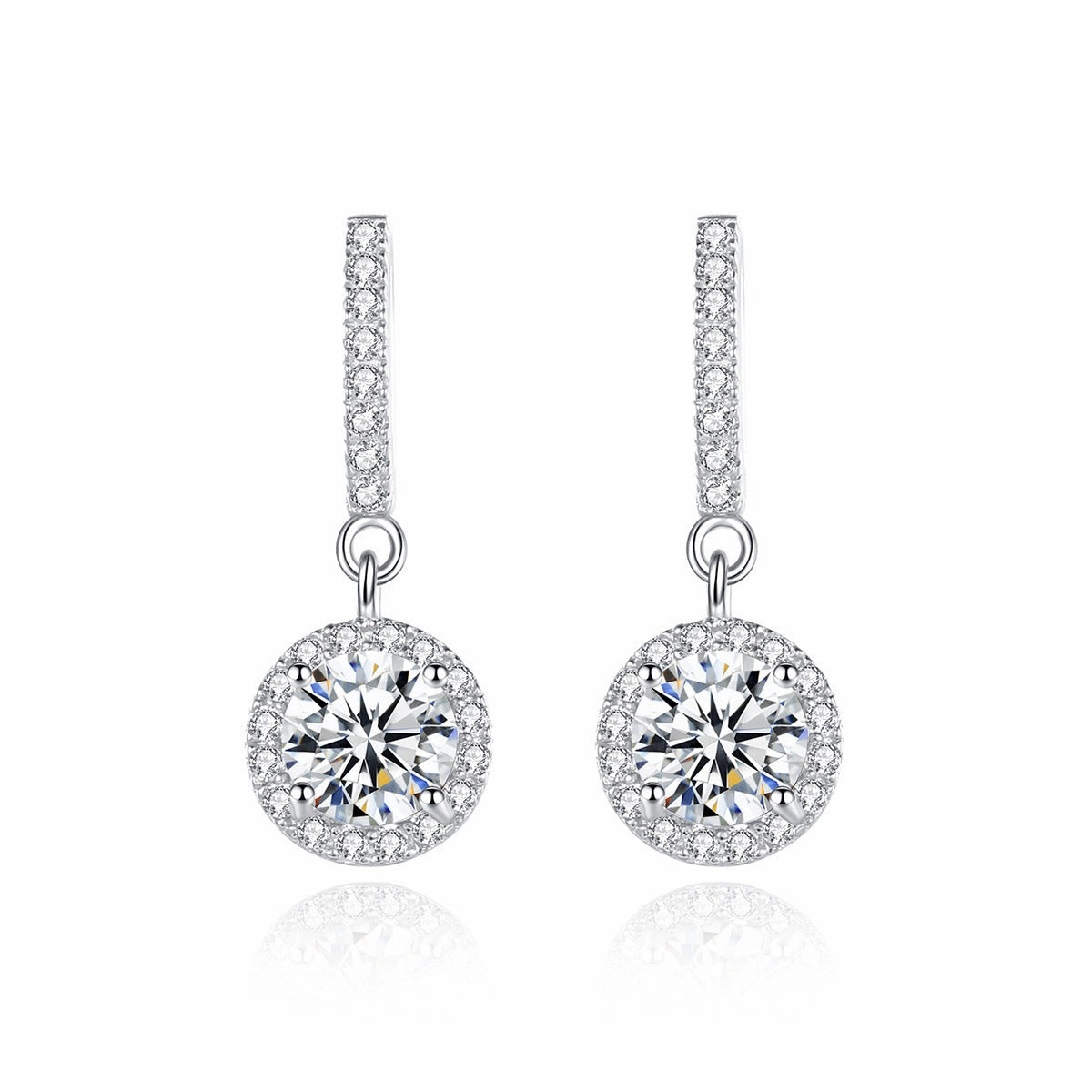 Luminous Look 1 Carat Moissanite Halo Drop Earrings in 925 Sterling Silver