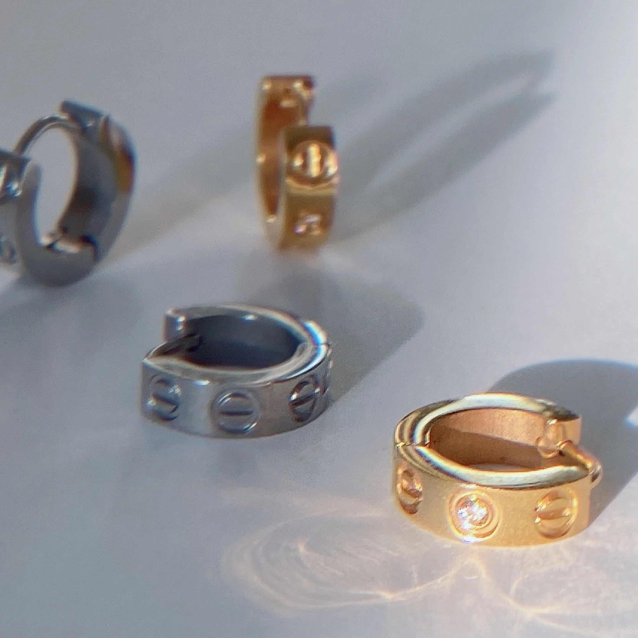 Embellished Accessory Lisette Geometric Stamped Diamond Hoops