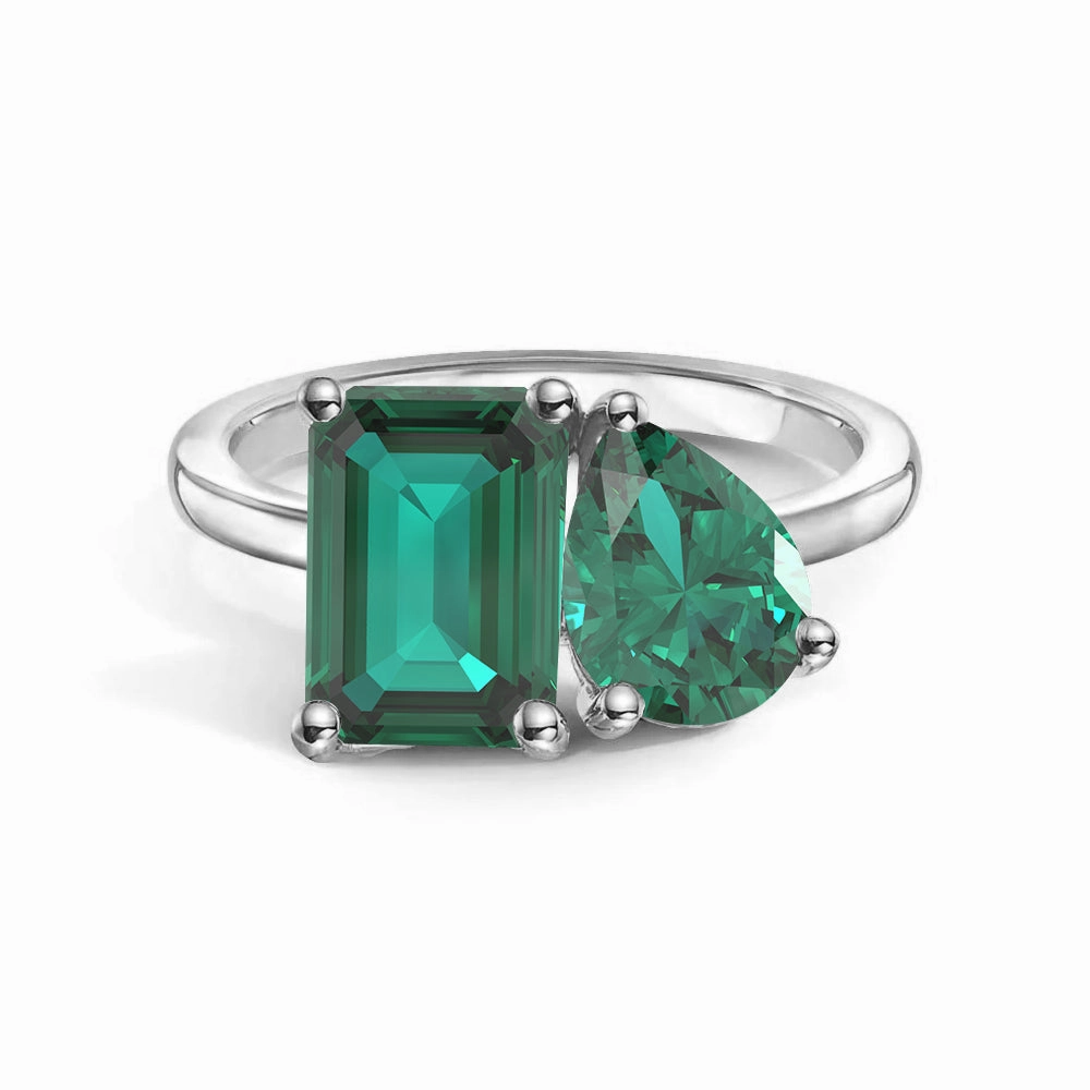 Toi et Moi Personalized Emerald Birthstone Anniversary Ring Date Ready