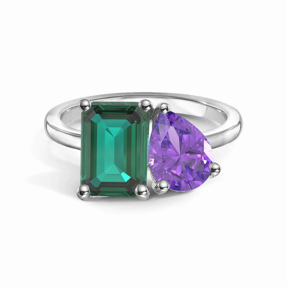 Toi et Moi Personalized Emerald Birthstone Anniversary Ring Dusk Mood