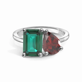Toi et Moi Personalized Emerald Birthstone Anniversary Ring Vibrant Form Quick Layer