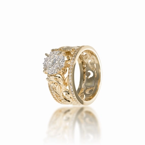 Memorable Accessory Personal Present Living Heirloom Engagement Ring in Gold with Diamonds - 10mm