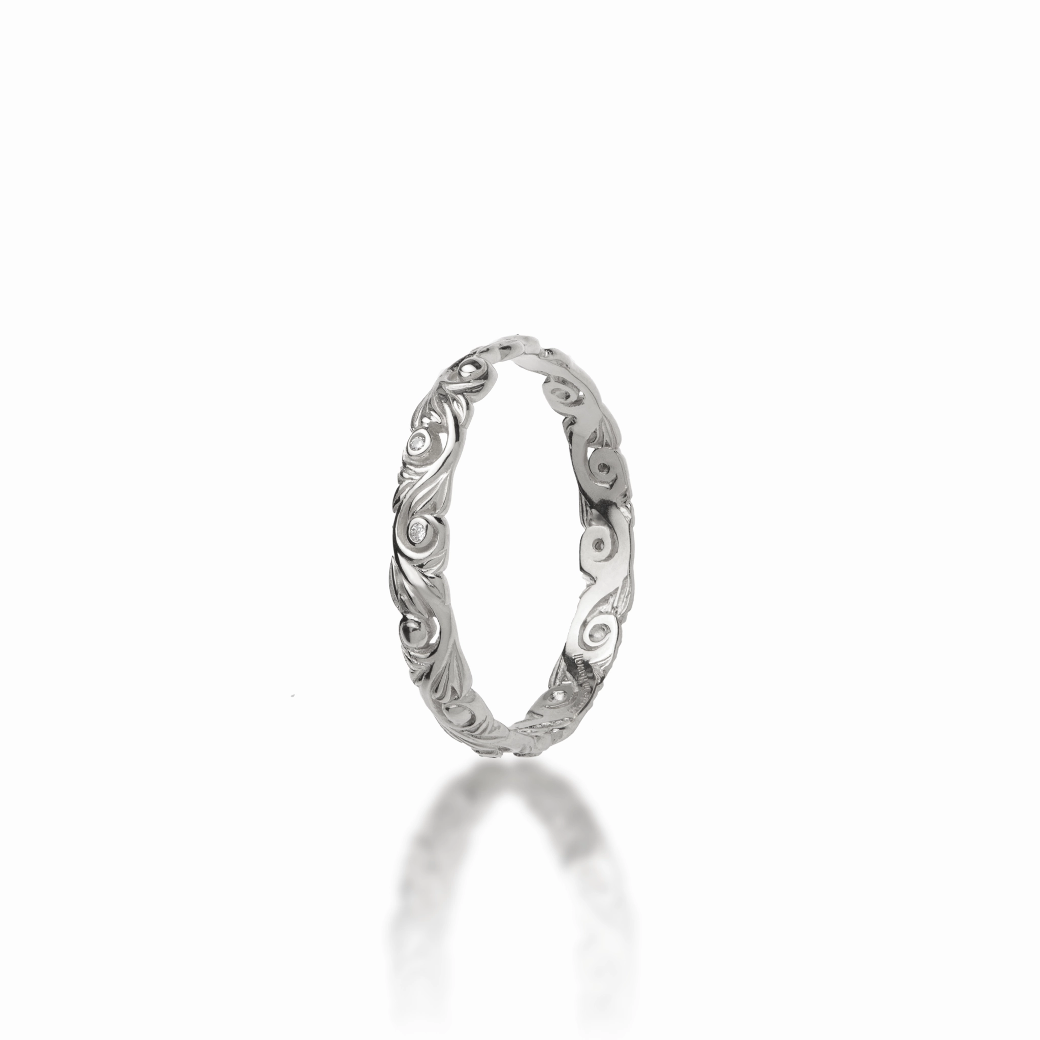 Simple Form Artistic Sign Living Heirloom Ring in White Gold with Diamonds - 3mm