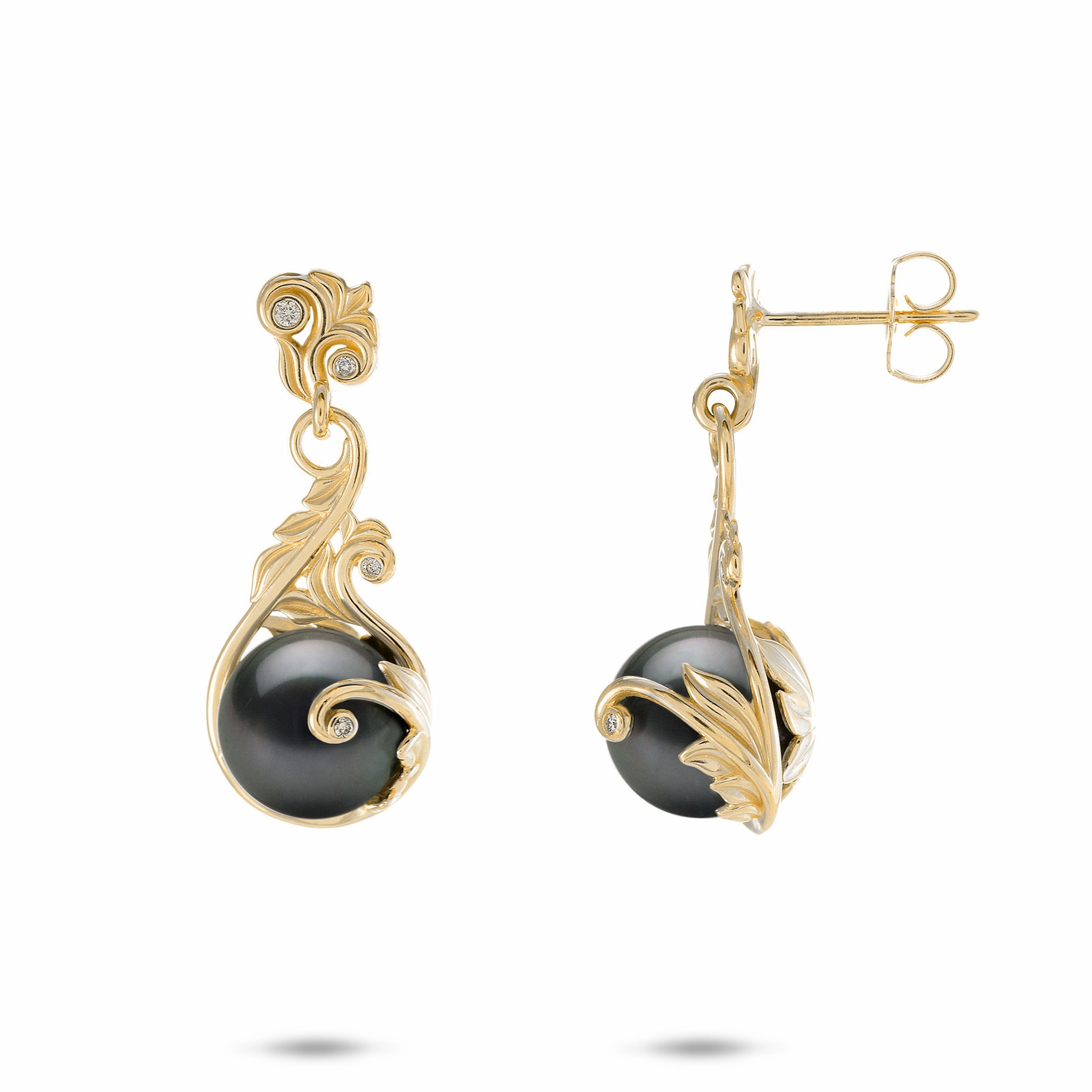 Living Heirloom Tahitian Black Pearl Earrings in Gold with Diamonds - 9-10mm Unique Accessory