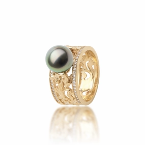 Living Heirloom Tahitian Black Pearl Ring in Gold with Diamonds - 10mm Innovative concept Occasion Accent