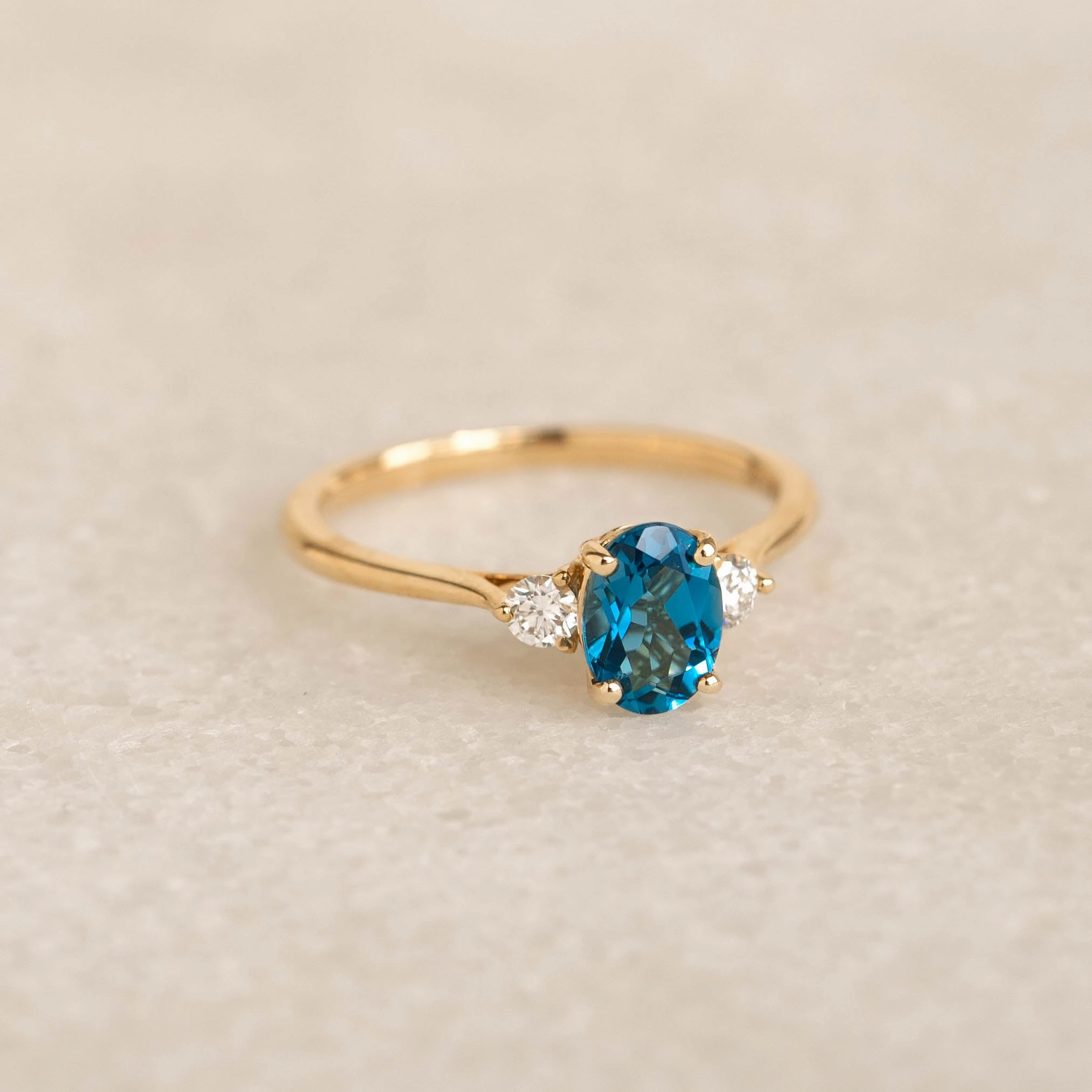 London Blue Topaz and Diamond Ring 14k Gold - Kindra Glamorous Style Romantic Occasion