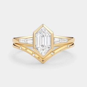 Chic Accent Custom Accessories Long Hexagon Moissanite Minimalist Bridal Ring Set 2pcs