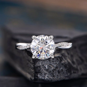 Louily 2.0 Carat Twist Round Cut Engagement Ring In Sterling Silver Lightweight Accent Everyday Design